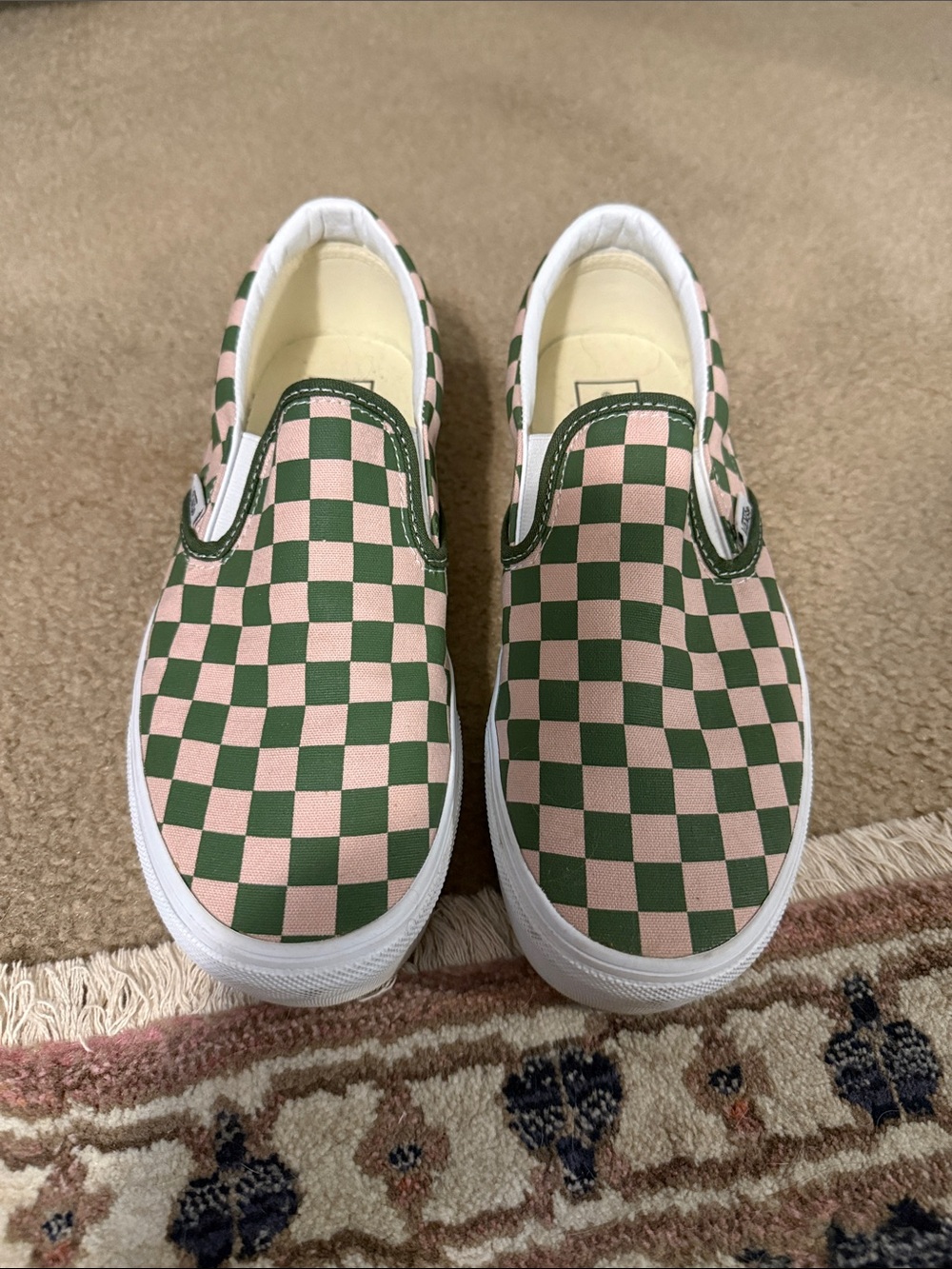 Vans Slip-On Platform Sneakers in Pink & Green Checkerboard
